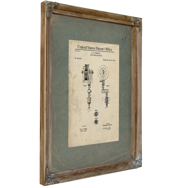 The Oreilly Patent Birth of the Electric Needle — Verdigris Framed Canvas Print | Bella Frye