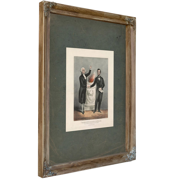 Washington and Lincoln the Father and the Saviour of Our Country 1865 — Verdigris Framed Canvas Print | Bella Frye