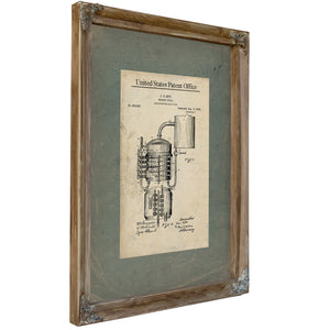 The Moonshiners Blueprint Patent Drawing of Forbidden Spirits — Verdigris Framed Canvas Print | Bella Frye