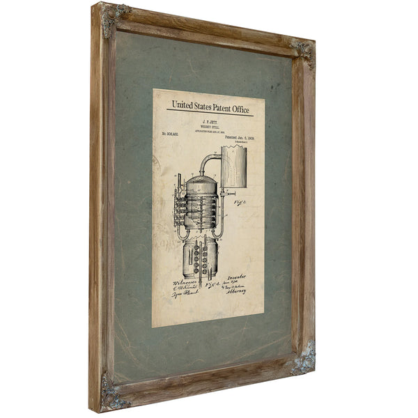The Moonshiners Blueprint Patent Drawing of Forbidden Spirits — Verdigris Framed Canvas Print | Bella Frye