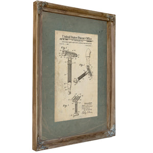 The Gentlemans Edge Adjustable Safety Razor Patent — Verdigris Framed Canvas Print | Bella Frye