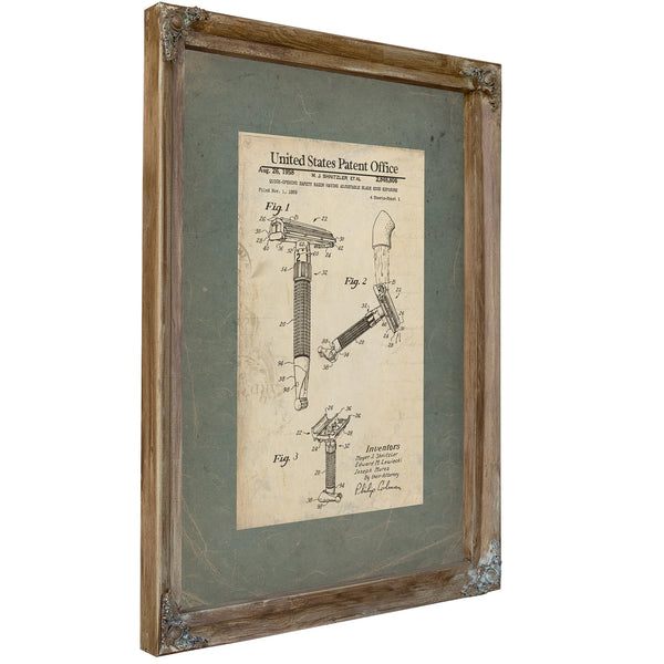 The Gentlemans Edge Adjustable Safety Razor Patent — Verdigris Framed Canvas Print | Bella Frye