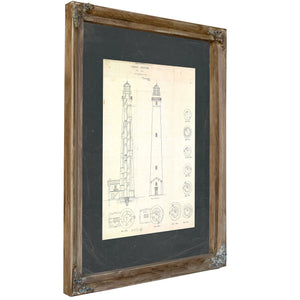 The Keepers Obsession Cape Lookout Lighthouse Blueprint — Verdigris Framed Canvas Print | Bella Frye
