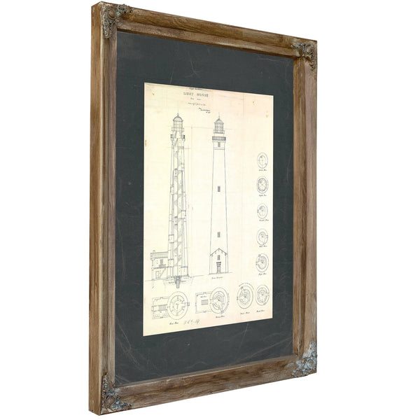 The Keepers Obsession Cape Lookout Lighthouse Blueprint — Verdigris Framed Canvas Print | Bella Frye