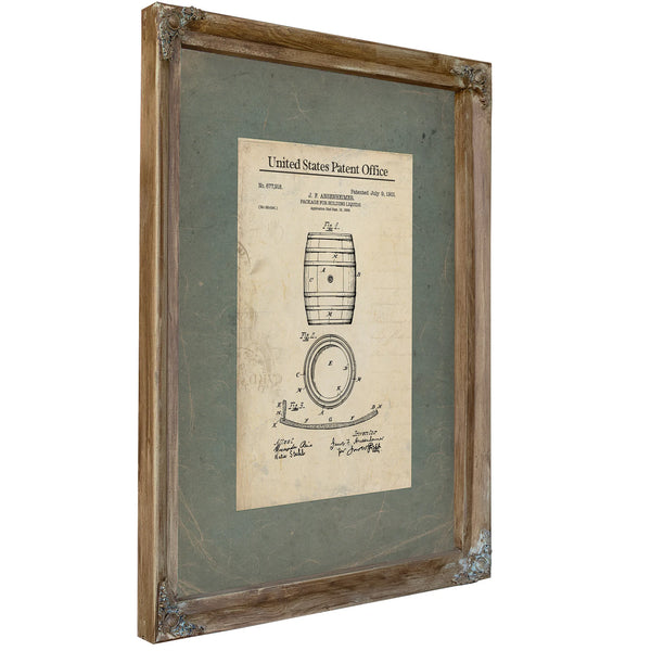 The Coopers Secret Patent Blueprint of the Whiskey Barrel — Verdigris Framed Canvas Print | Bella Frye