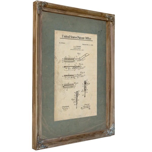 The Barbers Blade Warner Safety Razor Patent Blueprint — Verdigris Framed Canvas Print | Bella Frye