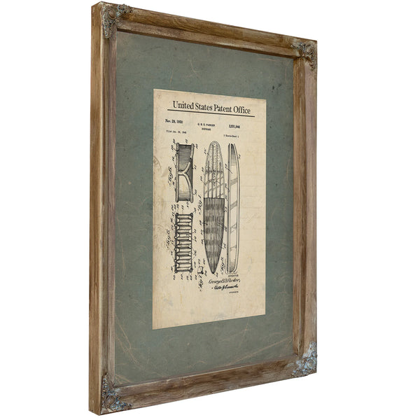 Us Patent No. 2531946 Surfboard by G B D Parker November 28 195 — Verdigris Framed Canvas Print | Bella Frye