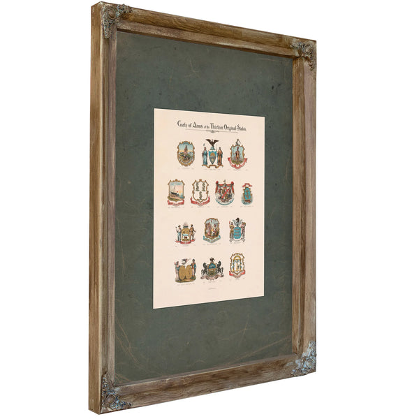 Coats of Arms of the Thirteen Original States 19th Century — Verdigris Framed Canvas Print | Bella Frye