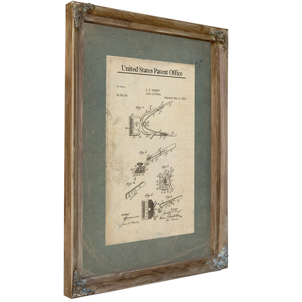 The Barbers Instrument Patent No. 51619 — Verdigris Framed Canvas Print | Bella Frye