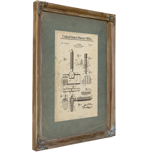 The Ritual of the Blade Schick Patent No. 169133 — Verdigris Framed Canvas Print | Bella Frye