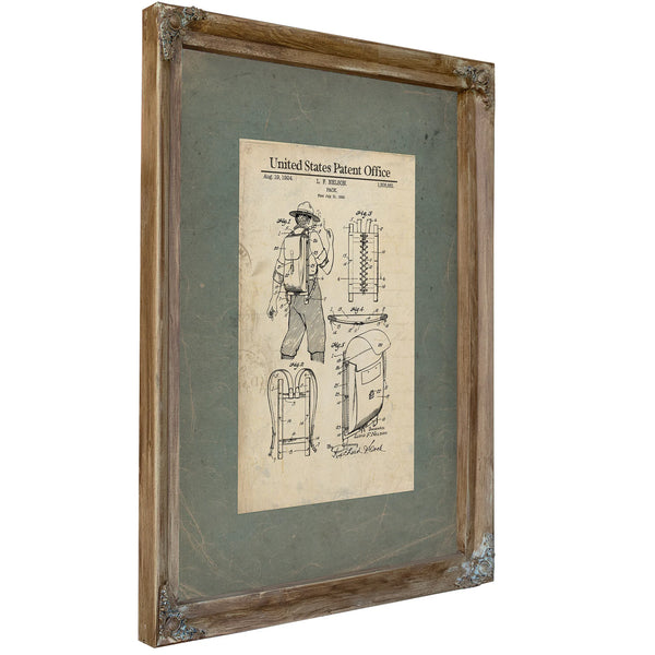 Us Patent No. 155661 Pack (external Frame Backpack) by Lloyd F Nelson August 19 1924 — Verdigris Framed Canvas Print | Bella 