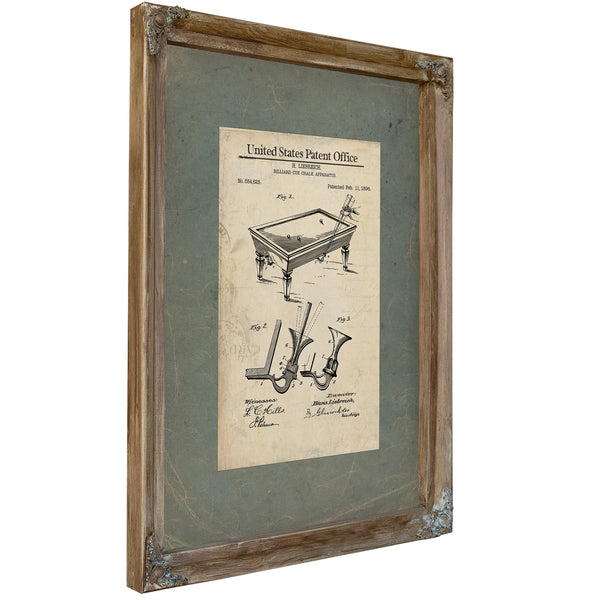 Us Patent No. 554625 Billiard Cue Chalk Apparatus by H Liebreich February 11 1896 — Verdigris Framed Canvas Print | Bella Fry