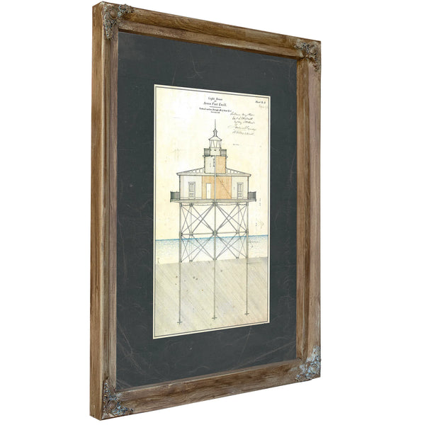Seven Foot Knoll Lighthouse Blueprint the Sentinels Anatomy — Verdigris Framed Canvas Print | Bella Frye