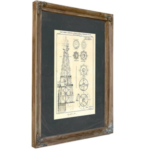 The Iron Sentinels of Trinity Shoal — Lighthouse Engineering Blueprint — Verdigris Framed Canvas Print | Bella Frye