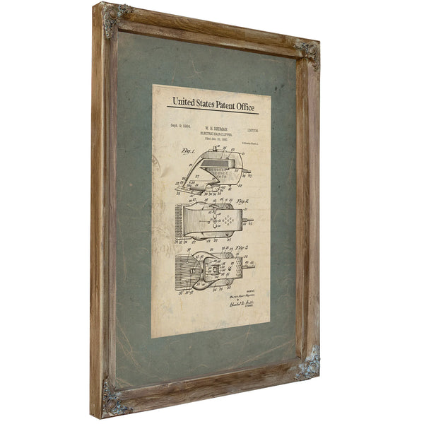 The Barbers Machine Patent Blueprint of the Electric Clipper — Verdigris Framed Canvas Print | Bella Frye