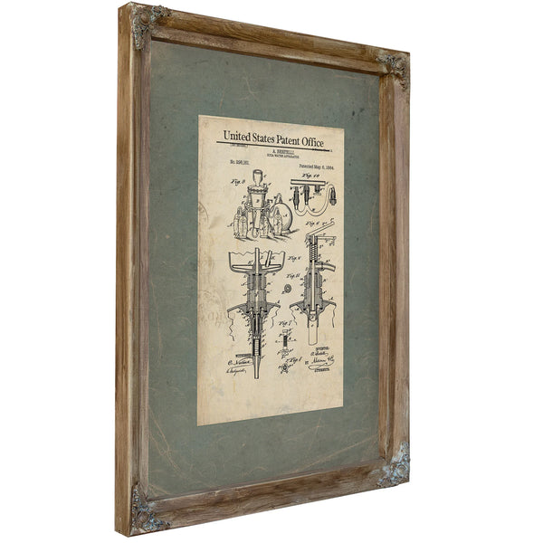 The Bertelli Apparatus Patent Blueprint for Carbonated Refreshment — Framed Wall Art Room View | Bella Frye