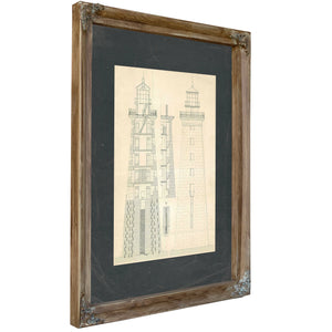 The Stone Sentinel Minots Ledge Lighthouse Engineering Diagrams — Verdigris Framed Canvas Print | Bella Frye