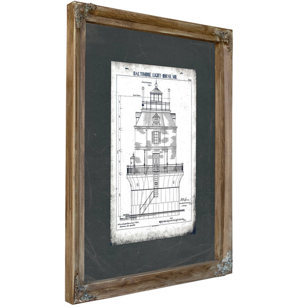 The Baltimore Harbor Sentinel Lighthouse Engineering Blueprint — Framed Wall Art Room View | Bella Frye