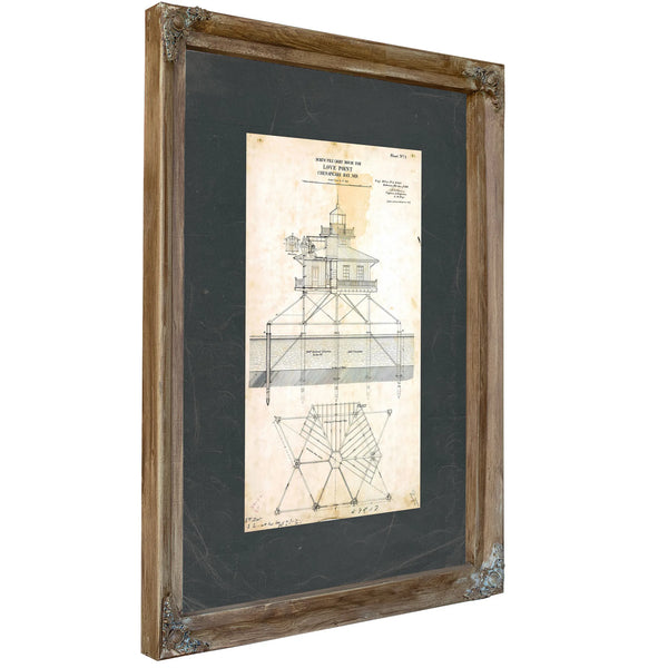 Love Point Lighthouse Blueprint Chesapeake Bay Sentinel Engineering Plans of 1871 — Verdigris Framed Canvas Print | Bella Fry