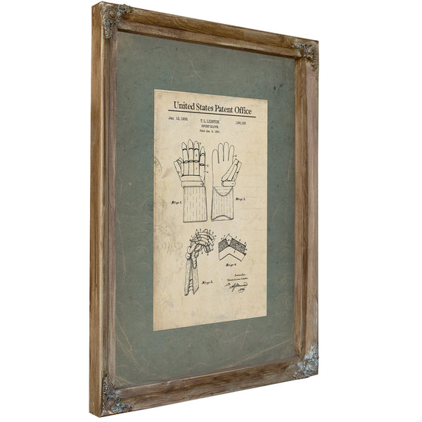 Us Patent No. 1841193 Sport Glove by Thomas Lorimer Lidston (1932) — Verdigris Framed Canvas Print | Bella Frye