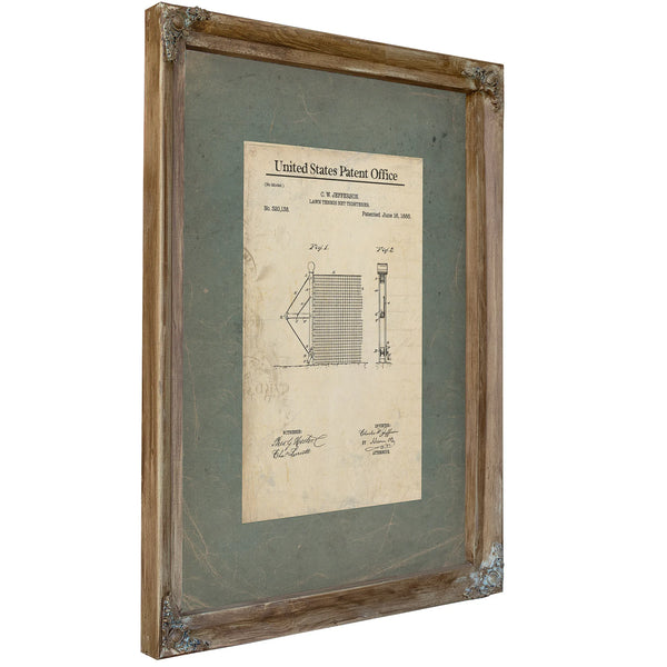 Us Patent No. 32138 Lawn Tennis Net Tightener by Cw Jefferson June 16 1885 — Verdigris Framed Canvas Print | Bella Frye