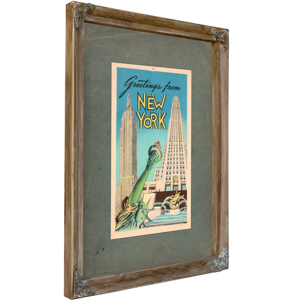 Lady Libertys Concrete Cosmos a Manhattan Postcard Relic — Verdigris Framed Canvas Print | Bella Frye