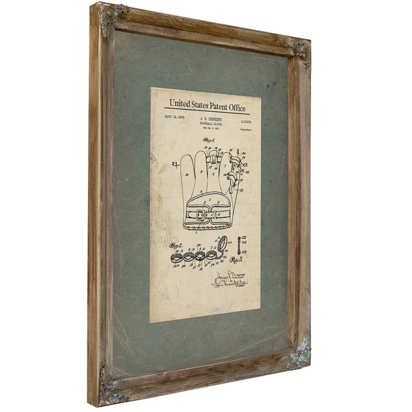 Us Patent No. 2113934 Baseball Glove by Jr Denkert (1938) — Verdigris Framed Canvas Print | Bella Frye