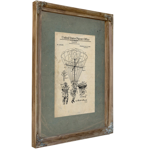 Us Patent No. 1319546 Parachute by Ww Whaley Patented October 21 1919 — Verdigris Framed Canvas Print | Bella Frye