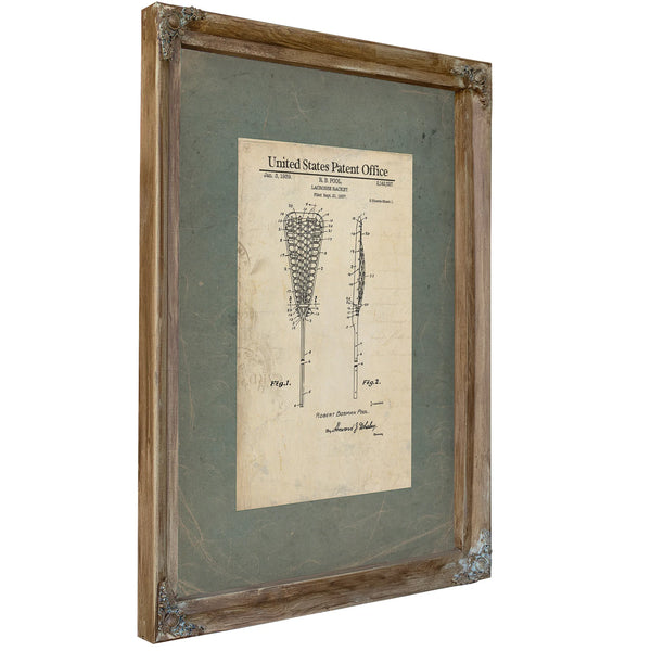 Us Patent No. 2142527 Lacrosse Racket by Rb Pool (1939) — Verdigris Framed Canvas Print | Bella Frye