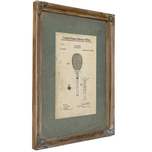 United States Patent No. 472659 Tennis Racket by C Mailings April 12 1892 — Verdigris Framed Canvas Print | Bella Frye