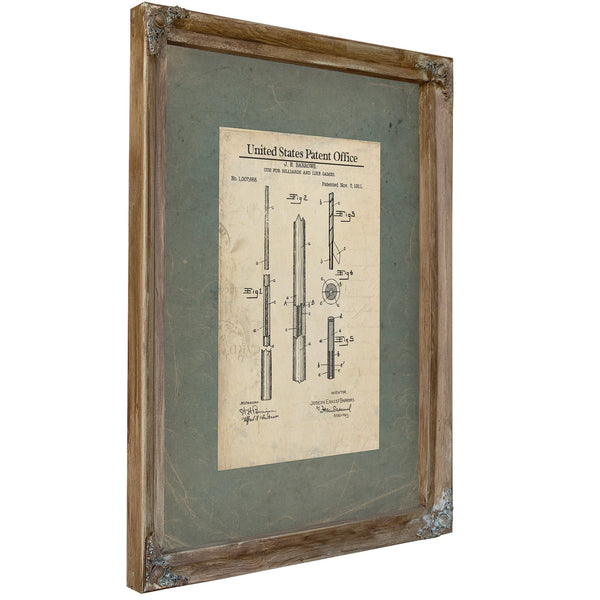 Us Patent No. 17668 Cue for Billiards and Like Games by Je Barrows (1911) — Verdigris Framed Canvas Print | Bella Frye