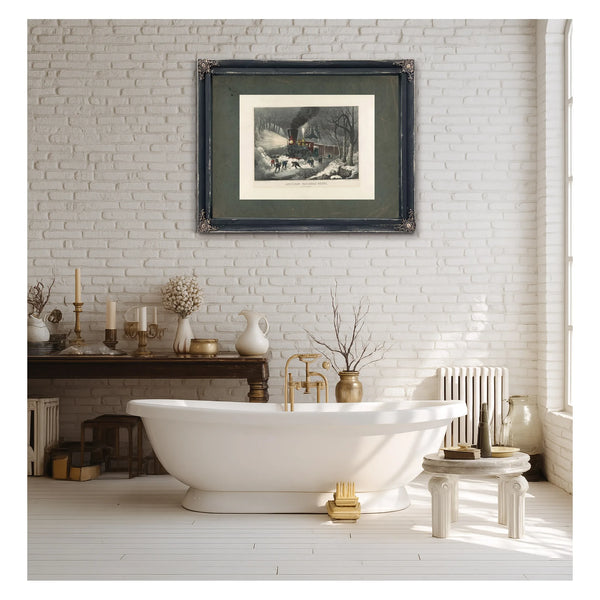 American Railroad Scene_ Snowbound 1871 — Framed Wall Art Room View | Bella Frye
