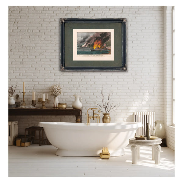 Destruction of the Rebel Ram Arkansas_ by the United States Gunboat Essex on — Framed Wall Art Room View | Bella Frye