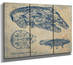 Bella Frye 36" x 24" / 3 Panel Canvas Wrap / Blue Millennium Falcon