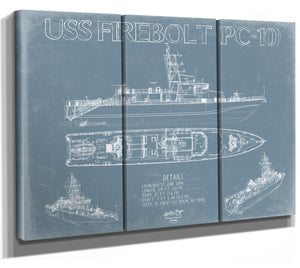 USS Firebolt (PC-10) Blueprint Wall Art - Original Patrol Ship Print