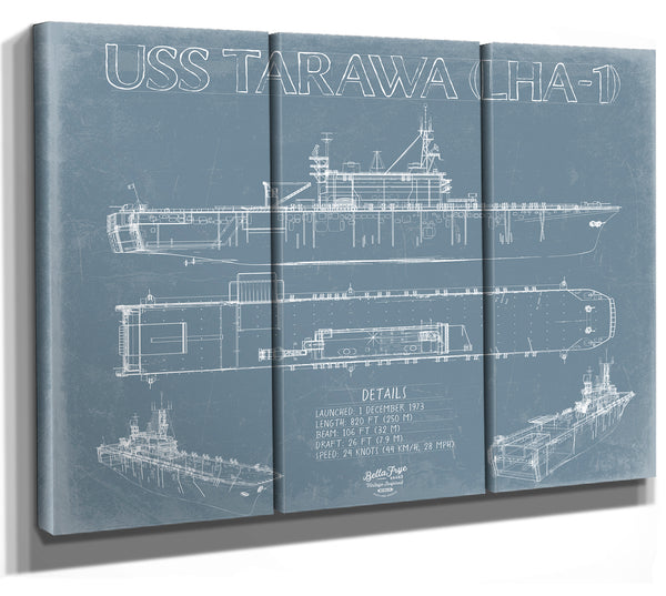 USS Tarawa (LHA-1) Blueprint Wall Art - Original Amphibious Assault Ship Print