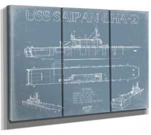 USS Saipan (LHA-2) Blueprint Wall Art - Original Amphibious Assault Ship Print