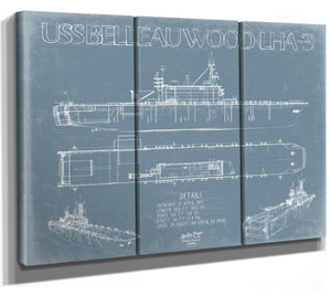 USS Belleau Wood (LHA-3) Blueprint Wall Art - Original Amphibious Assault Ship Print