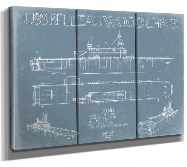 USS Belleau Wood (LHA-3) Blueprint Wall Art - Original Amphibious Assault Ship Print