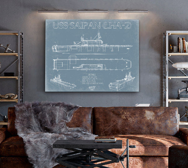 USS Saipan (LHA-2) Blueprint Wall Art - Original Amphibious Assault Ship Print