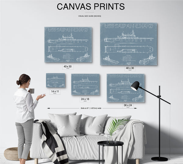 USS Saipan (LHA-2) Blueprint Wall Art - Original Amphibious Assault Ship Print