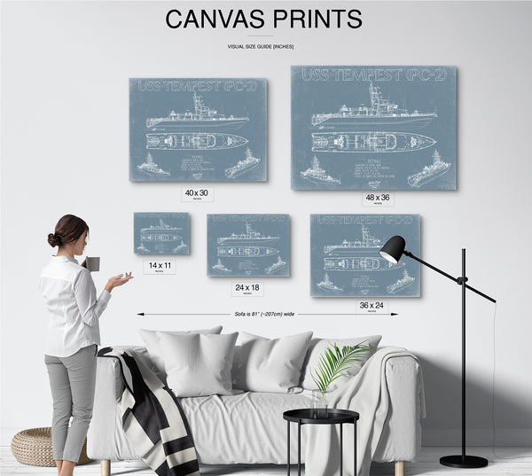 USS Tempest (PC-2) Blueprint Wall Art - Original Patrol Ship Print