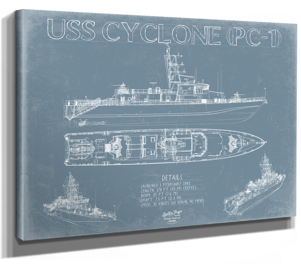 USS Cyclone (PC-1) Blueprint Wall Art - Original Patrol Ship Print