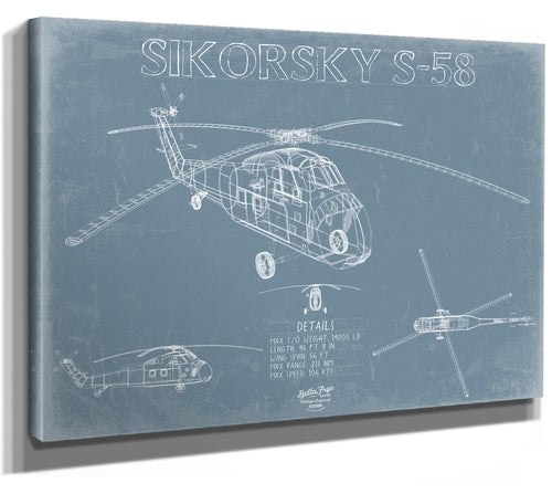 Sikorsky S-58 Aircraft Blueprint Wall Art - Original Utility Helicopter Print