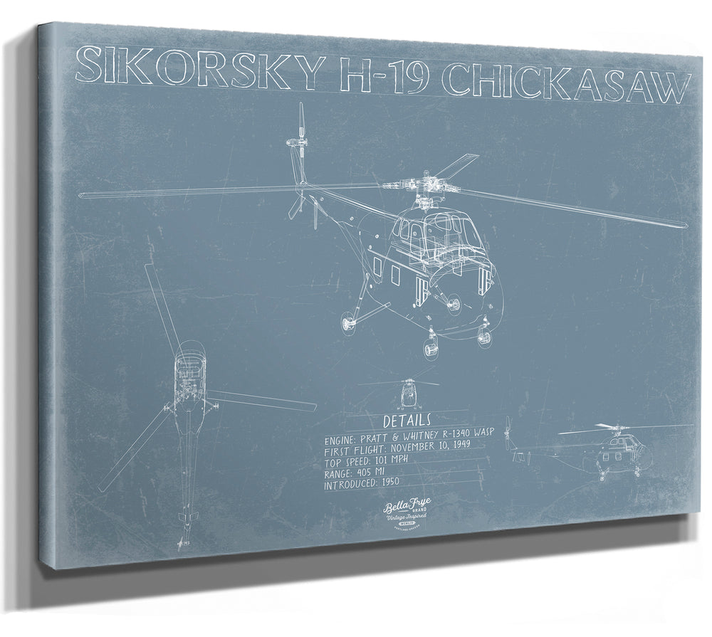 Sikorsky H-19 Chickasaw Aircraft Blueprint Wall Art - Original Aviation Plane Print