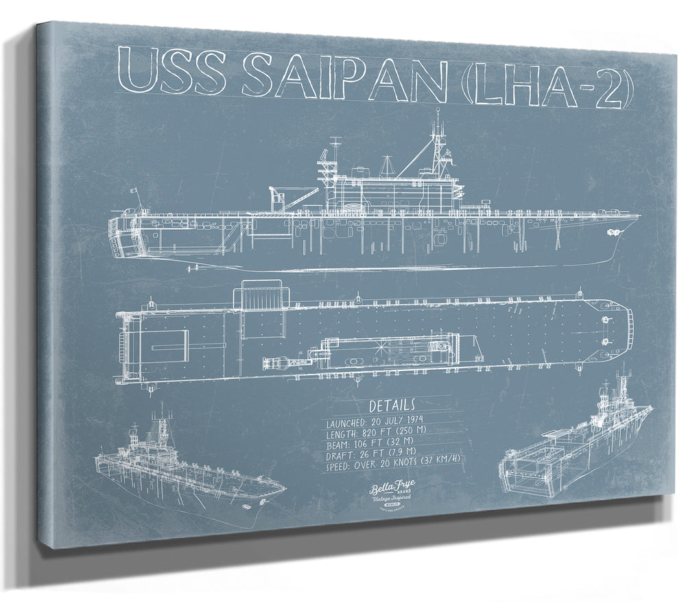 USS Saipan (LHA-2) Blueprint Wall Art - Original Amphibious Assault Ship Print