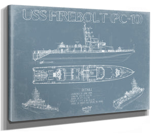 USS Firebolt (PC-10) Blueprint Wall Art - Original Patrol Ship Print