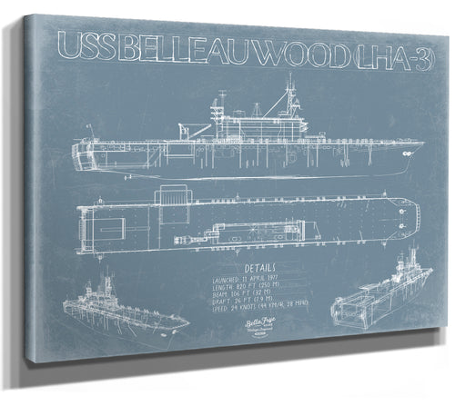 USS Belleau Wood (LHA-3) Blueprint Wall Art - Original Amphibious Assault Ship Print