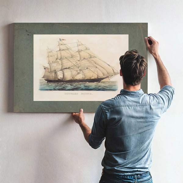 Outward Bound Currier Ives lithograph of a clipper ship under full sail — Framed Wall Art Room View | Bella Frye