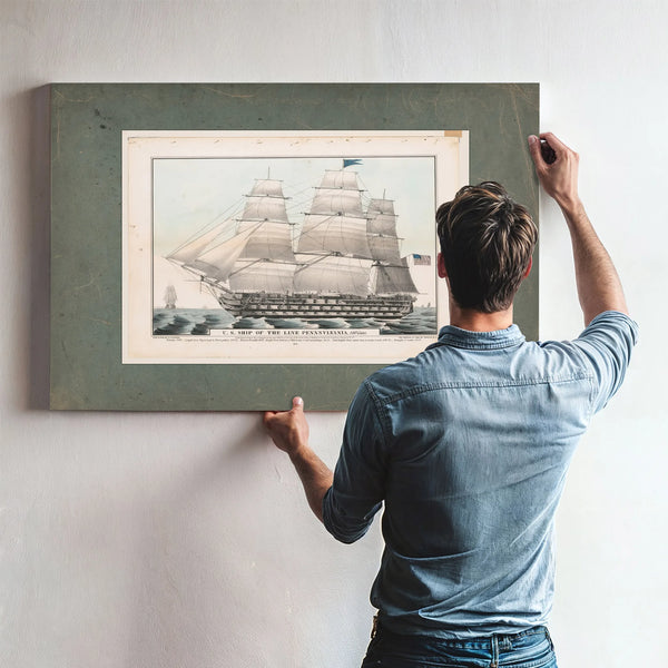 US. Ship of the Line Pennsylvania 140 Guns  Currier Lithograph — Framed Wall Art Room View | Bella Frye
